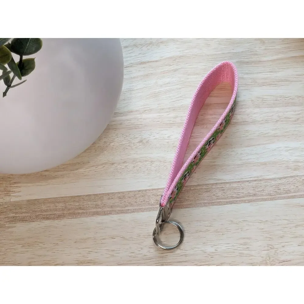 Cow Keychain Wristlet Fabric Key FOB Cotton Webbing Farm Animal Farmhouse‎ Gift